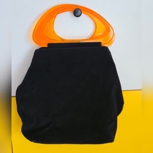 Nina Ricci Black Rare Vintage Tote Bag with Orange Handle